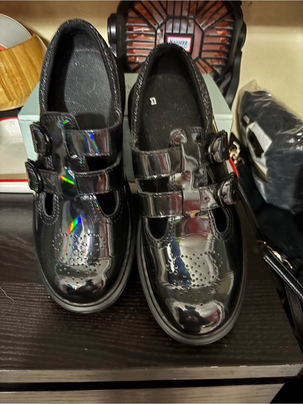 Dr. Martens Kids Black Patent Double-Strap Mary Janes